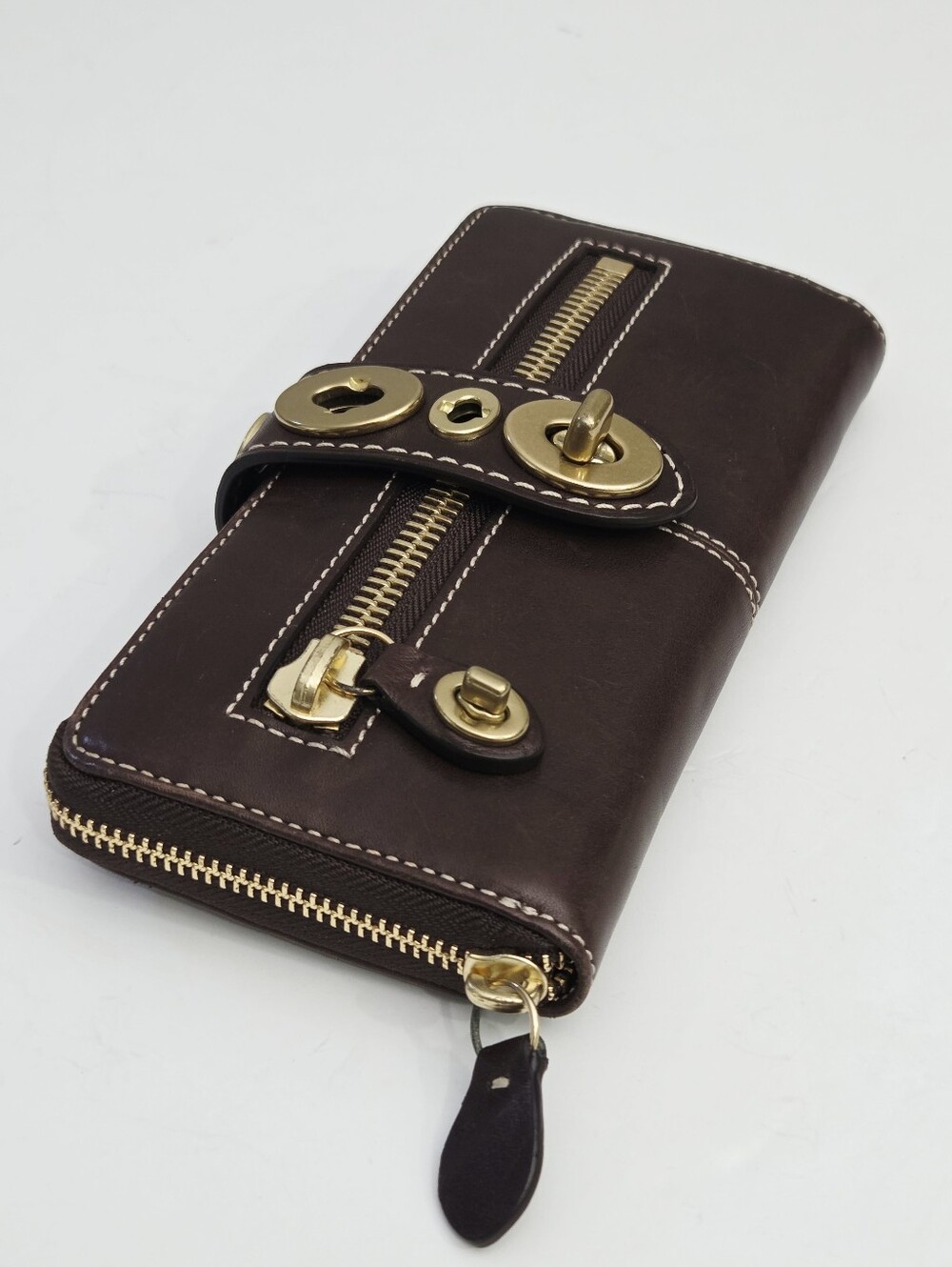 RARE COACH LILY LEGACY LEATHER TURNLOCK ZIP AROUND WALLET - MAHOGANY BROWN - Picture 6 of 11